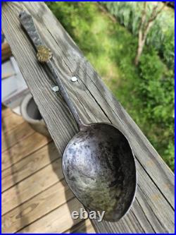 Ultra Rare Late 17th Early 18th C Stuffing Spoon Wrought Iron Brass Whitesmith