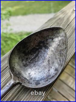 Ultra Rare Late 17th Early 18th C Stuffing Spoon Wrought Iron Brass Whitesmith