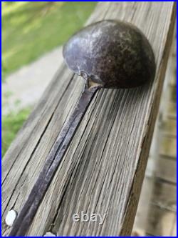 Ultra Rare Late 17th Early 18th C Stuffing Spoon Wrought Iron Brass Whitesmith