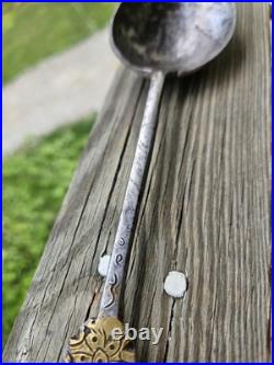 Ultra Rare Late 17th Early 18th C Stuffing Spoon Wrought Iron Brass Whitesmith