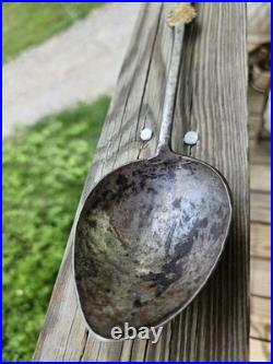 Ultra Rare Late 17th Early 18th C Stuffing Spoon Wrought Iron Brass Whitesmith