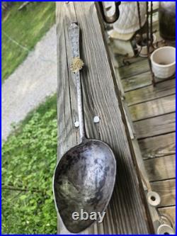 Ultra Rare Late 17th Early 18th C Stuffing Spoon Wrought Iron Brass Whitesmith