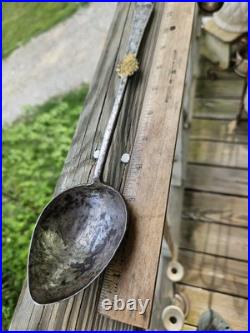 Ultra Rare Late 17th Early 18th C Stuffing Spoon Wrought Iron Brass Whitesmith