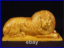 VERY RARE ANTIQUE AMERICAN EARLY 1800s MATCHED PAIR OF LIONS YELLOW WARE MINT VERY RARE ANTIQUE AMERICAN EARLY 1800s MATCHED PAIR OF LIONS YELLOW WARE MINT