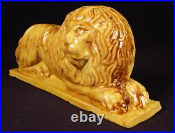 VERY RARE ANTIQUE AMERICAN EARLY 1800s MATCHED PAIR OF LIONS YELLOW WARE MINT VERY RARE ANTIQUE AMERICAN EARLY 1800s MATCHED PAIR OF LIONS YELLOW WARE MINT