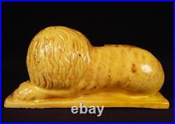 VERY RARE ANTIQUE AMERICAN EARLY 1800s MATCHED PAIR OF LIONS YELLOW WARE MINT VERY RARE ANTIQUE AMERICAN EARLY 1800s MATCHED PAIR OF LIONS YELLOW WARE MINT