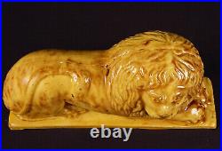 VERY RARE ANTIQUE AMERICAN EARLY 1800s MATCHED PAIR OF LIONS YELLOW WARE MINT VERY RARE ANTIQUE AMERICAN EARLY 1800s MATCHED PAIR OF LIONS YELLOW WARE MINT