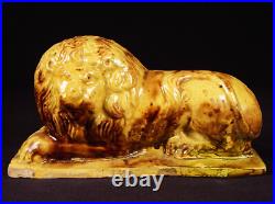 VERY RARE ANTIQUE AMERICAN EARLY 1800s MATCHED PAIR OF LIONS YELLOW WARE MINT VERY RARE ANTIQUE AMERICAN EARLY 1800s MATCHED PAIR OF LIONS YELLOW WARE MINT