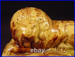 VERY RARE ANTIQUE AMERICAN EARLY 1800s MATCHED PAIR OF LIONS YELLOW WARE MINT VERY RARE ANTIQUE AMERICAN EARLY 1800s MATCHED PAIR OF LIONS YELLOW WARE MINT
