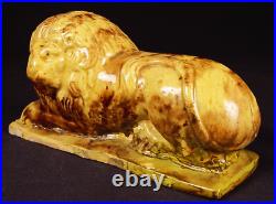 VERY RARE ANTIQUE AMERICAN EARLY 1800s MATCHED PAIR OF LIONS YELLOW WARE MINT VERY RARE ANTIQUE AMERICAN EARLY 1800s MATCHED PAIR OF LIONS YELLOW WARE MINT