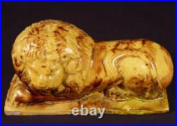 VERY RARE ANTIQUE AMERICAN EARLY 1800s MATCHED PAIR OF LIONS YELLOW WARE MINT VERY RARE ANTIQUE AMERICAN EARLY 1800s MATCHED PAIR OF LIONS YELLOW WARE MINT