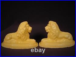 VERY RARE ANTIQUE EARLY 1800s MATCHED PAIR OF LIONS FOLK ART YELLOW WARE