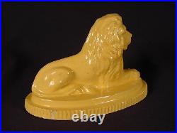VERY RARE ANTIQUE EARLY 1800s MATCHED PAIR OF LIONS FOLK ART YELLOW WARE