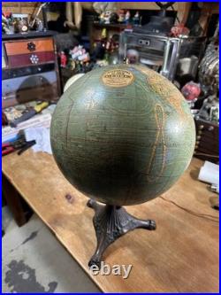 VERY RARE! Antique DATED 1909 Terrestrial Globe 12 Cast Iron Trifoot Stand