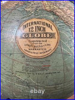 VERY RARE! Antique DATED 1909 Terrestrial Globe 12 Cast Iron Trifoot Stand