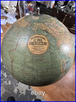 VERY RARE! Antique DATED 1909 Terrestrial Globe 12 Cast Iron Trifoot Stand