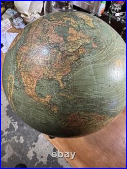 VERY RARE! Antique DATED 1909 Terrestrial Globe 12 Cast Iron Trifoot Stand