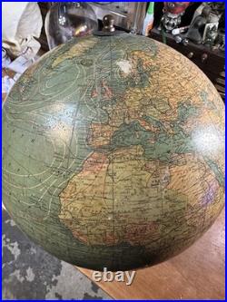 VERY RARE! Antique DATED 1909 Terrestrial Globe 12 Cast Iron Trifoot Stand