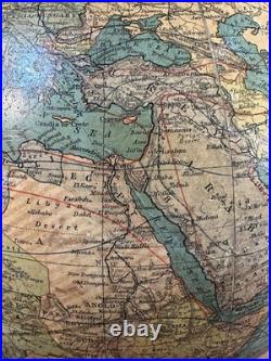 VERY RARE! Antique DATED 1909 Terrestrial Globe 12 Cast Iron Trifoot Stand