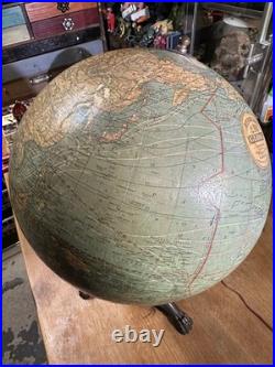 VERY RARE! Antique DATED 1909 Terrestrial Globe 12 Cast Iron Trifoot Stand
