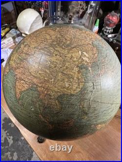 VERY RARE! Antique DATED 1909 Terrestrial Globe 12 Cast Iron Trifoot Stand