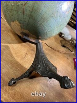 VERY RARE! Antique DATED 1909 Terrestrial Globe 12 Cast Iron Trifoot Stand