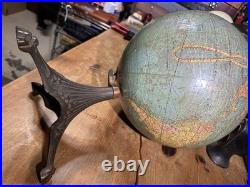 VERY RARE! Antique DATED 1909 Terrestrial Globe 12 Cast Iron Trifoot Stand