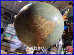 VERY RARE! Antique DATED 1909 Terrestrial Globe 12 Cast Iron Trifoot Stand