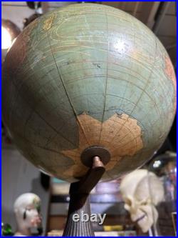 VERY RARE! Antique DATED 1909 Terrestrial Globe 12 Cast Iron Trifoot Stand