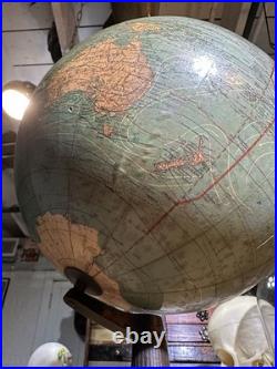 VERY RARE! Antique DATED 1909 Terrestrial Globe 12 Cast Iron Trifoot Stand