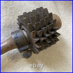 Very Early Rare Primitive Wood & Iron Meat Roller Tenderizer or Massage Tool