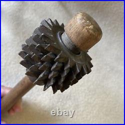 Very Early Rare Primitive Wood & Iron Meat Roller Tenderizer or Massage Tool