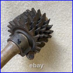 Very Early Rare Primitive Wood & Iron Meat Roller Tenderizer or Massage Tool