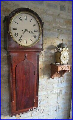 Very Good Antique Tavern Clock. Rare 2 Train/ Striking. Flame Mahogany. Early 19c
