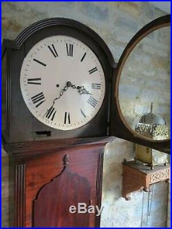 Very Good Antique Tavern Clock. Rare 2 Train/ Striking. Flame Mahogany. Early 19c