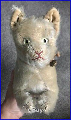 Very Rare 12 Early ANTIQUE Steiff Cat Glass Eyes Gray Mohair Excellent NO ID