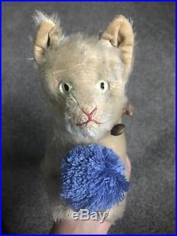Very Rare 12 Early ANTIQUE Steiff Cat Glass Eyes Gray Mohair Excellent NO ID