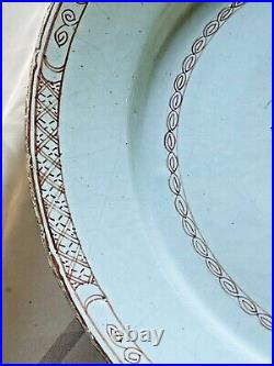 Very Rare Antique Lambeth English Delft Iron Red 13.5 Faience Charger FREE SHIP
