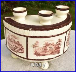 Very Rare Early 19thC English Demilune Creamware Bough Pot & Cover Hackwood