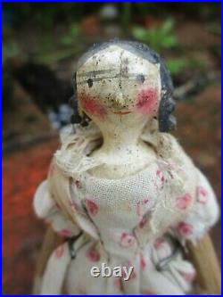 Very Rare Early Antique Grodnertal Wooden Peg Doll 5 Inch