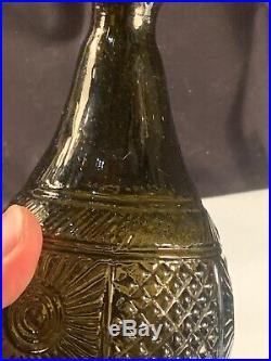 Very Rare Early Antique Three Piece Mold Decanter Olive Green Bottle Open Pontil