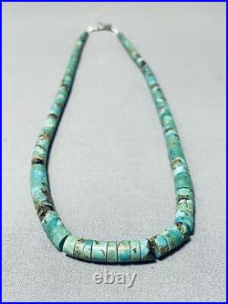 Very Rare Early Vintage Santo Domingo Green Turquoise Sterling Silver Necklace