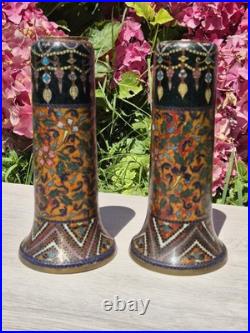 Very Rare Pair of Japanese Cloisonne Vases manner of early Namikawa Yasuyuki