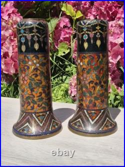 Very Rare Pair of Japanese Cloisonne Vases manner of early Namikawa Yasuyuki