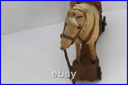 Vintage Antique Early 1900's Rare Pull Horse Toy On Board With Metal Wheels Rare