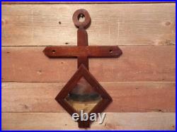 Vintage Antique Early RARE 1800's Church Cross Walnut Wall Mirror