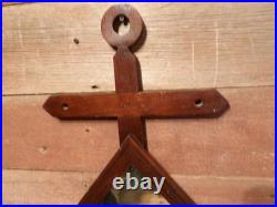 Vintage Antique Early RARE 1800's Church Cross Walnut Wall Mirror