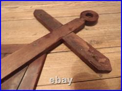 Vintage Antique Early RARE 1800's Church Cross Walnut Wall Mirror