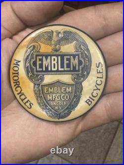 Vintage Antique Emblem Motorcycle Pin Pocket Mirror Celluloid Rare Folkart Early