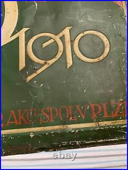 Vintage Early Original Rare Antique 1910 Polish Tin Embossed Sign 29.25 x 20
